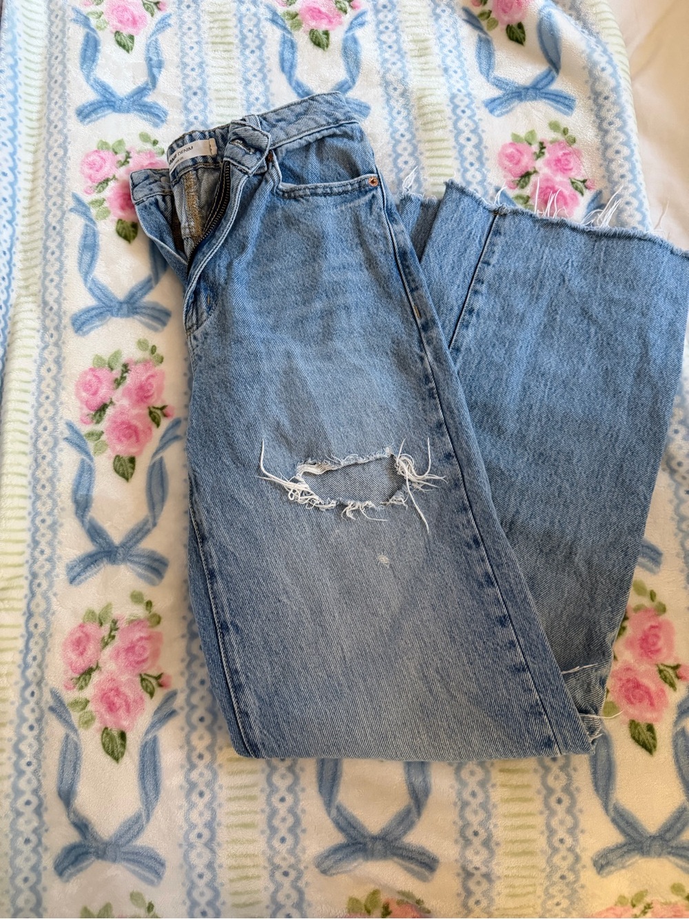 Garage Light Blue Distressed Wide-Leg Jeans